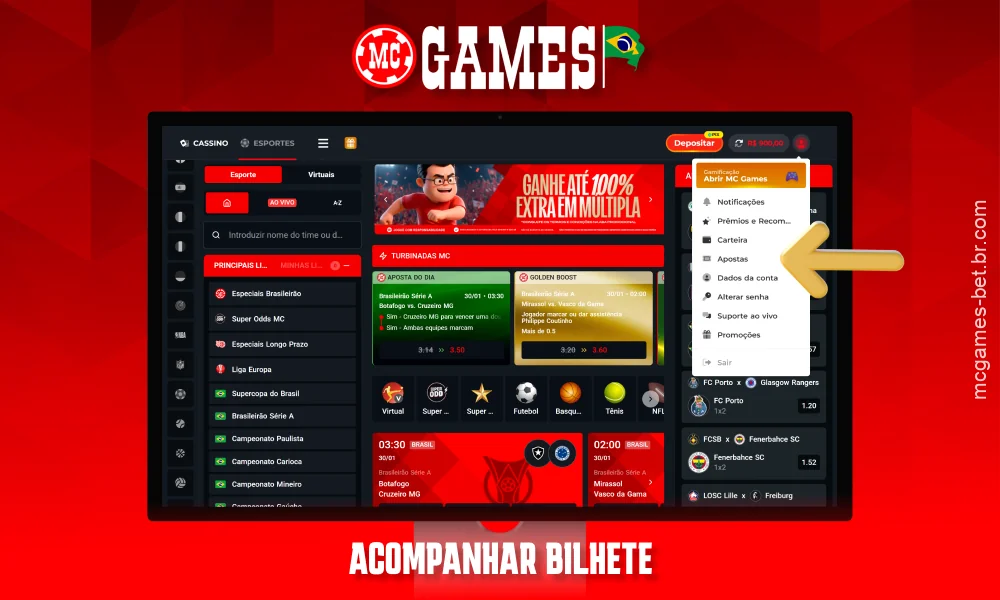 Os jogadores da MC Games no Brasil podem acompanhar o status de suas apostas no histórico de apostas
